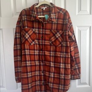 Plaid Button-Up Shirt in Red and Black